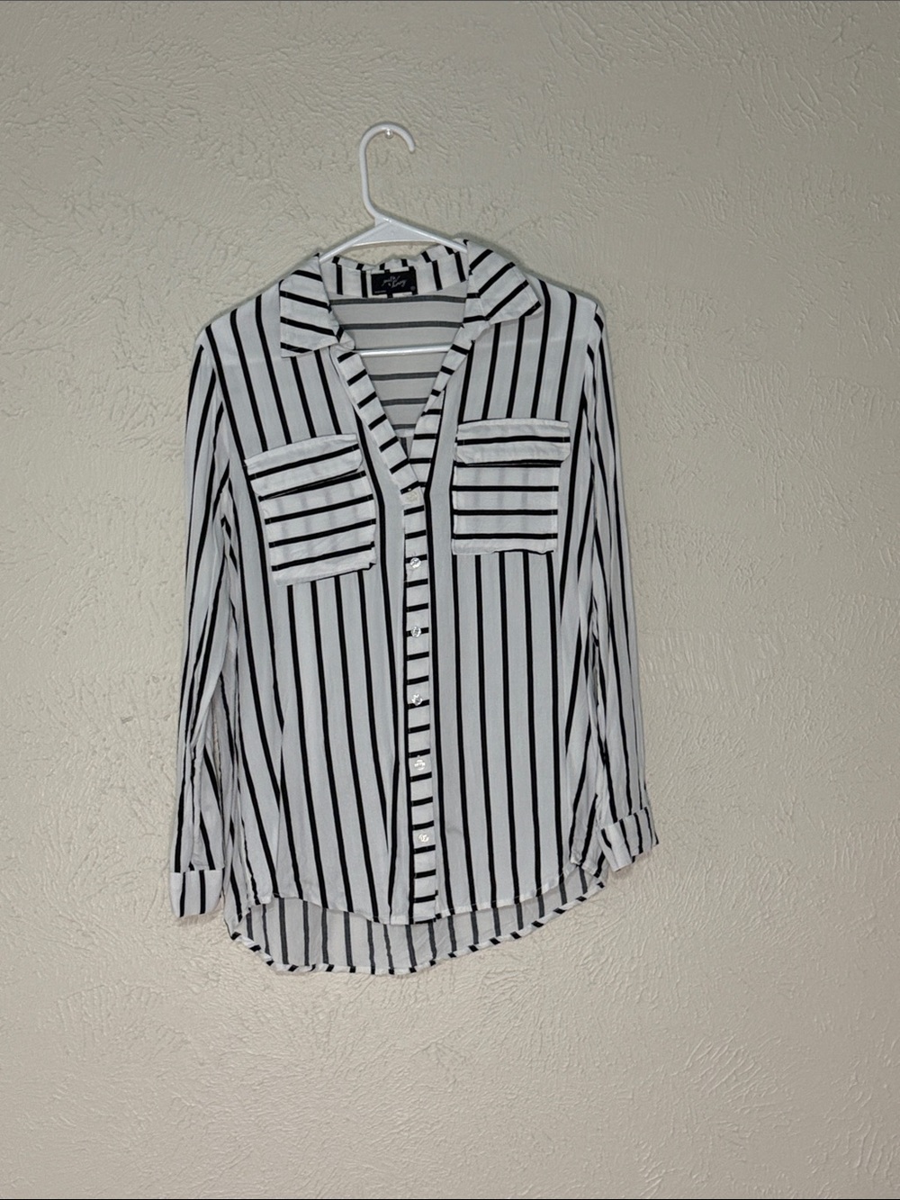 Black & White Striped Button-Down Shirt - Classic Women Top